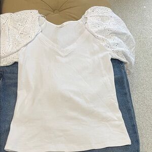 Chic White Eyelet Sleeve Blouse